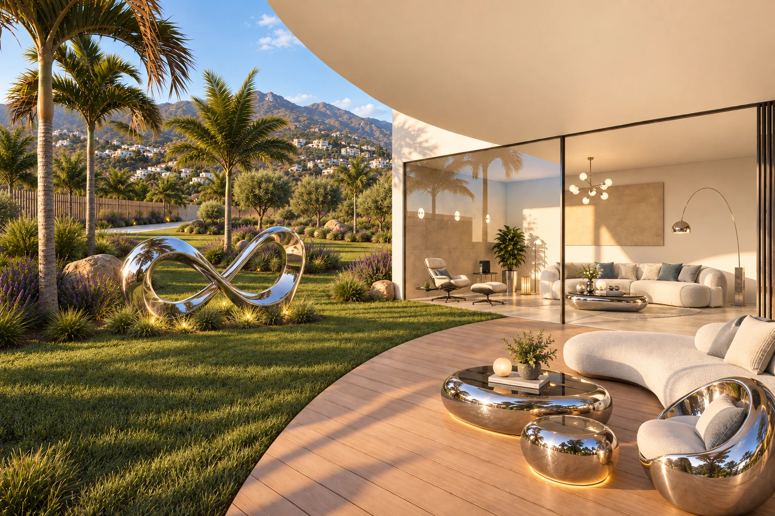 Terraza ajardinada futurista de Villa Infinity