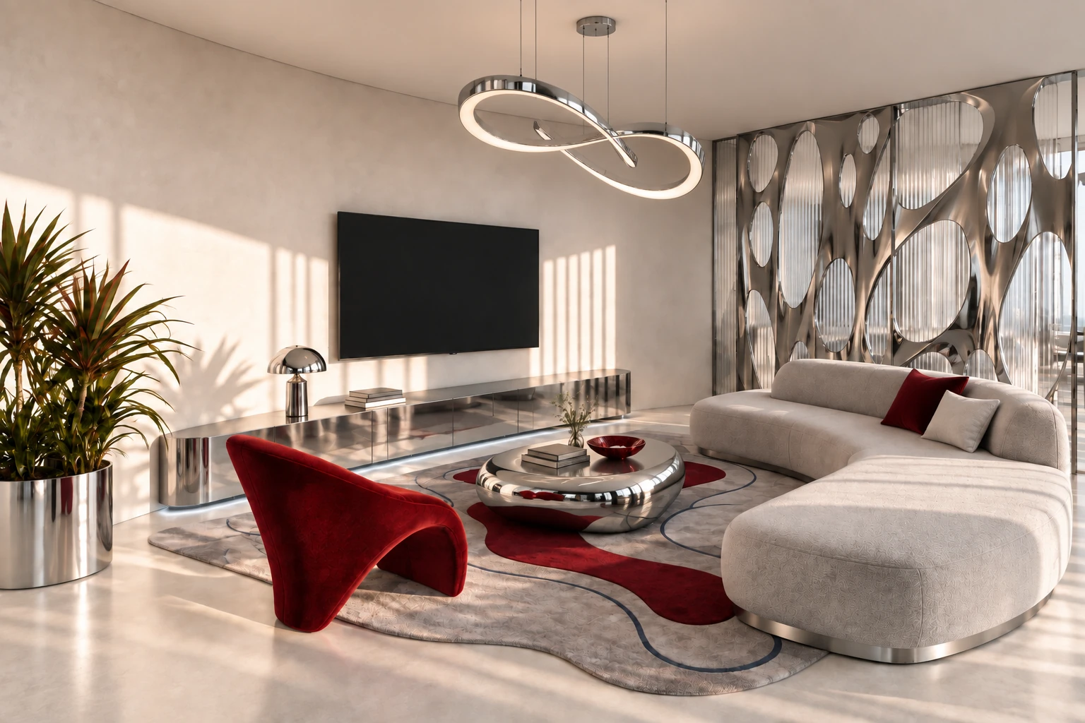 Salón futurista de Villa Infinity en primera planta