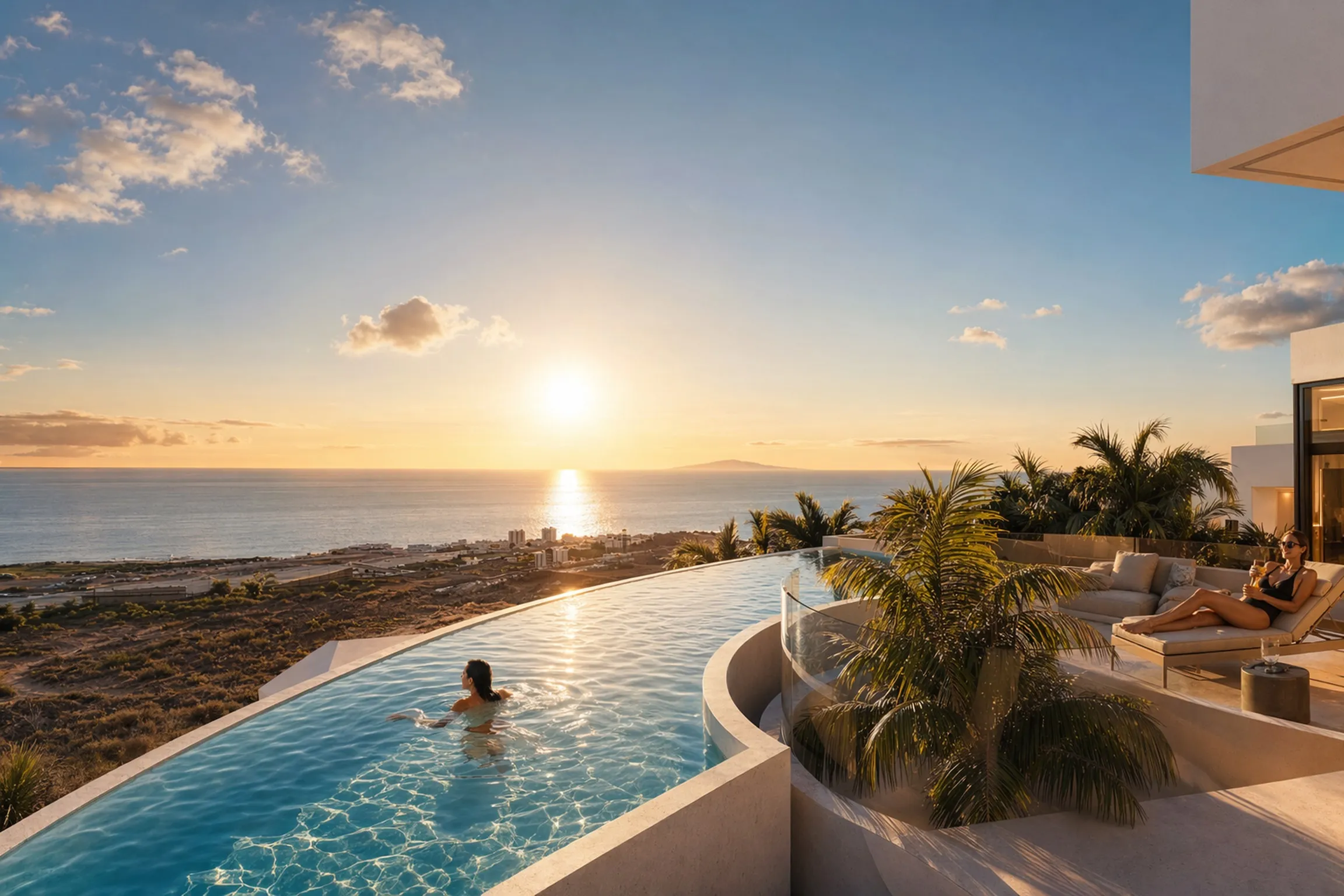 Villa Infinity wide sunset pool view